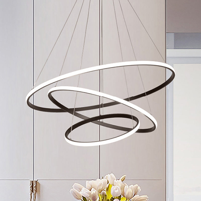 Sleek Black Aluminum Led Pendant Chandelier: Tiered Design Simplicity Warm/White Light For Living