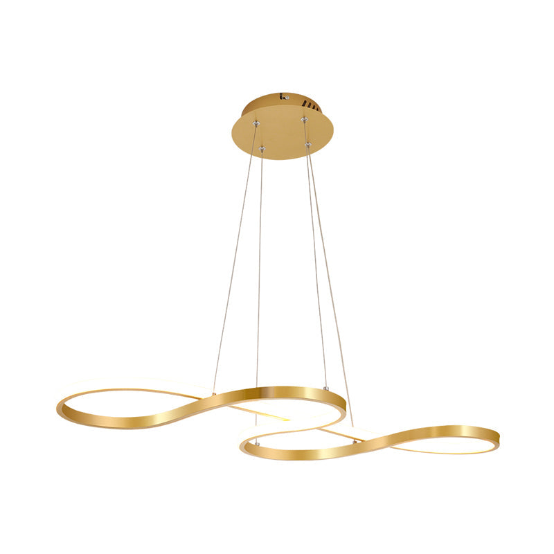 Modernist Gold Kitchen Chandelier Ceiling Pendant Light with Silica Gel and LED, Closed Curve Design