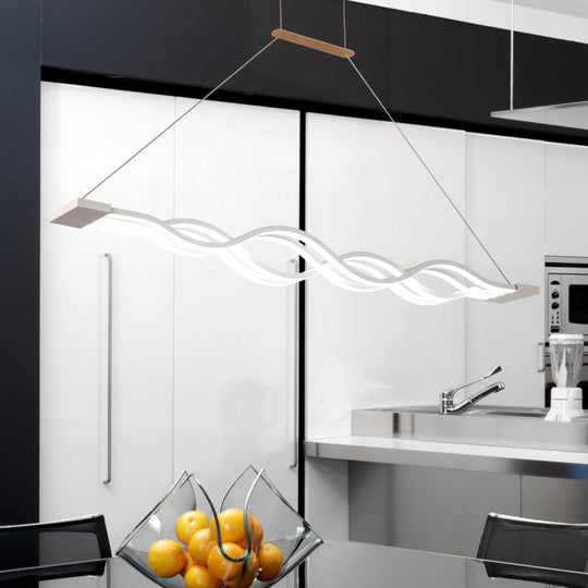 Iron Surge Linear Chandelier Pendant with Minimal White LED Design in Warm/White Light for Table