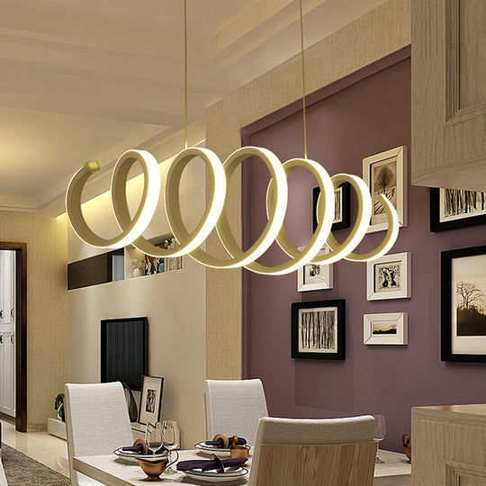 Modern White Coiled Led Chandelier For Dining Room /