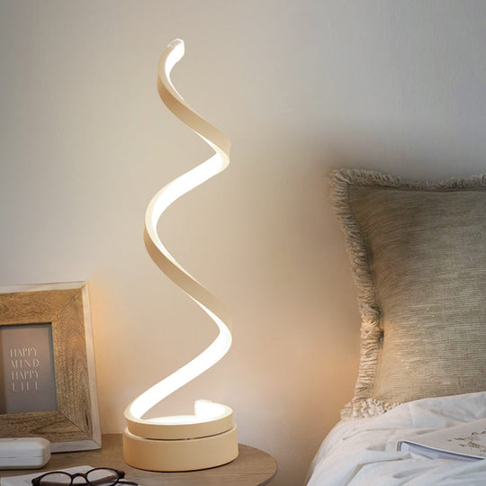 Stylish Swirl Led Table Lamp - Minimalist Acrylic Night Lighting For Bedroom In White