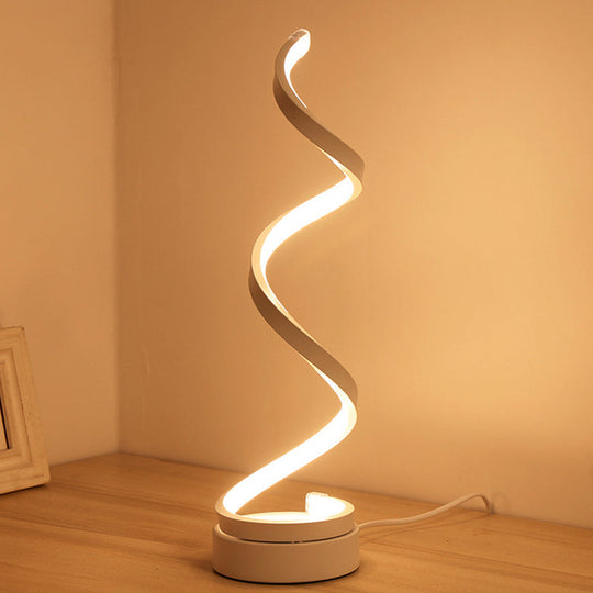 Stylish Swirl Led Table Lamp - Minimalist Acrylic Night Lighting For Bedroom In White