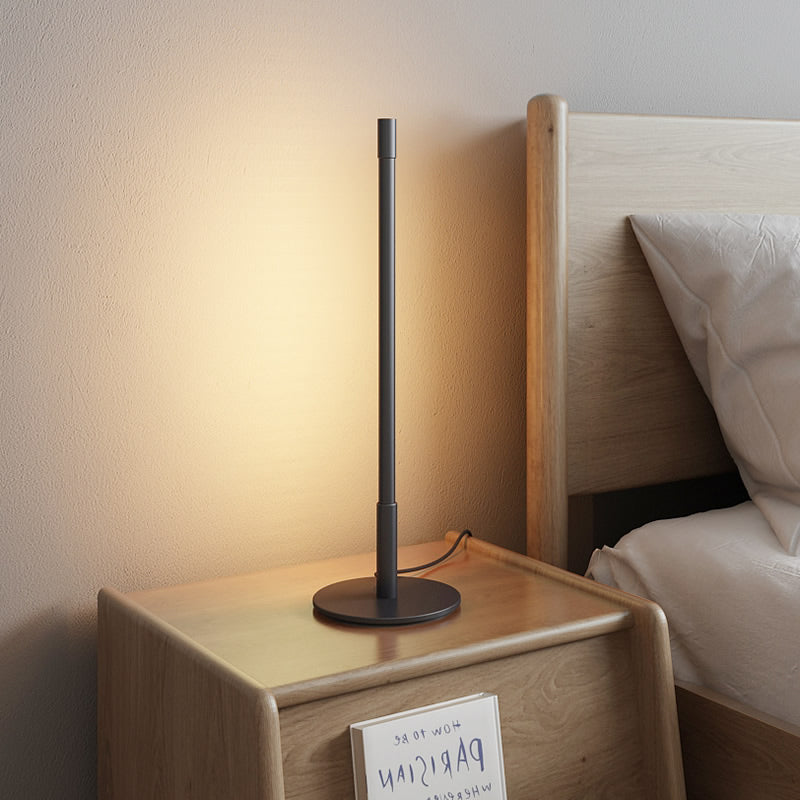 Black Plumb Rod Led Night Light: Sleek Bedside Table Lamp With Warm/White Light