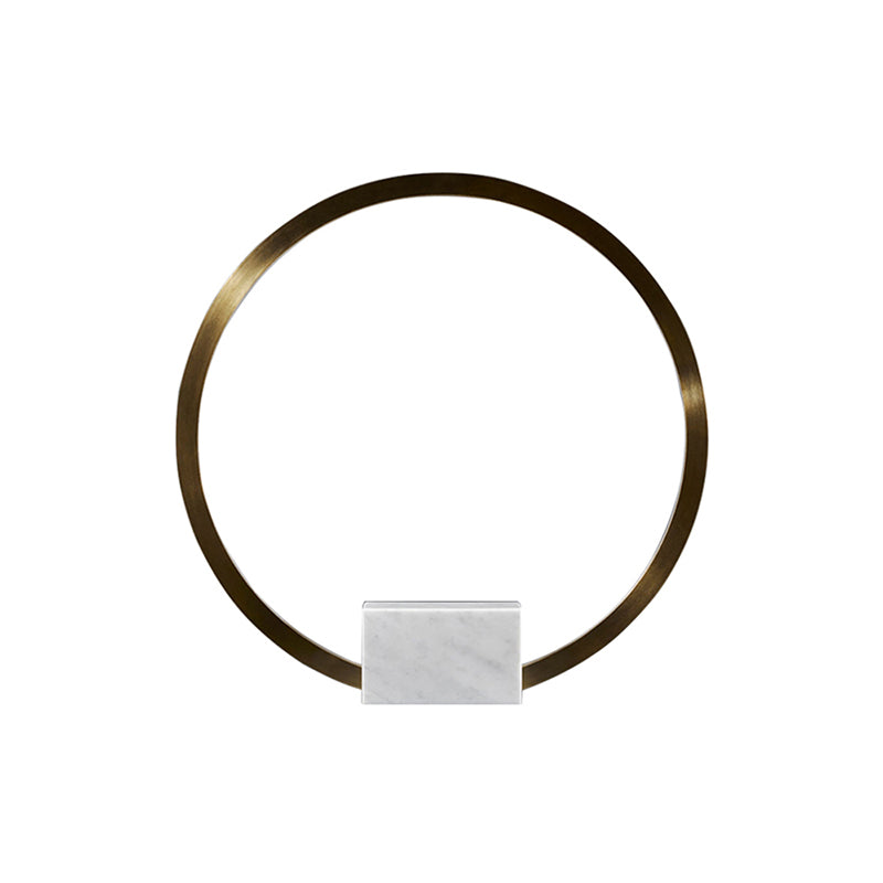 Minimalist Gold Hoop Led Table Lamp With Marble Block Pedestal