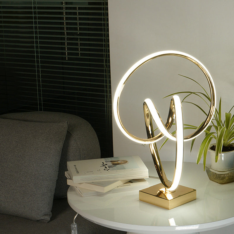 Modern Acrylic Twisted Led Table Lamp In Polished Gold Finish Warm/White Light