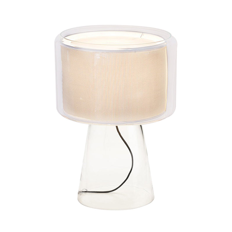 Modernist Clear Glass Fungus Plug-In Night Lamp - Single White/Beige Table Light With Fabric Shade