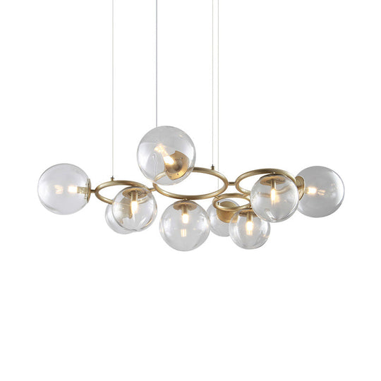 Modern 9-Light Gold Chandelier With Bubble Glass Shades