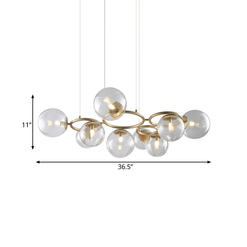 Modern Iron 9-Light Gold Chandelier with Bubble Glass Shades