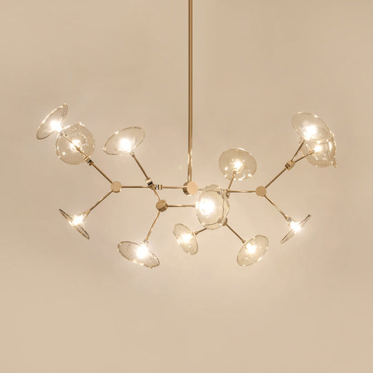 Modern Gold Chandelier with Flared Cognac Glass Shades - 12 Heads Pendant Light for Living Room
