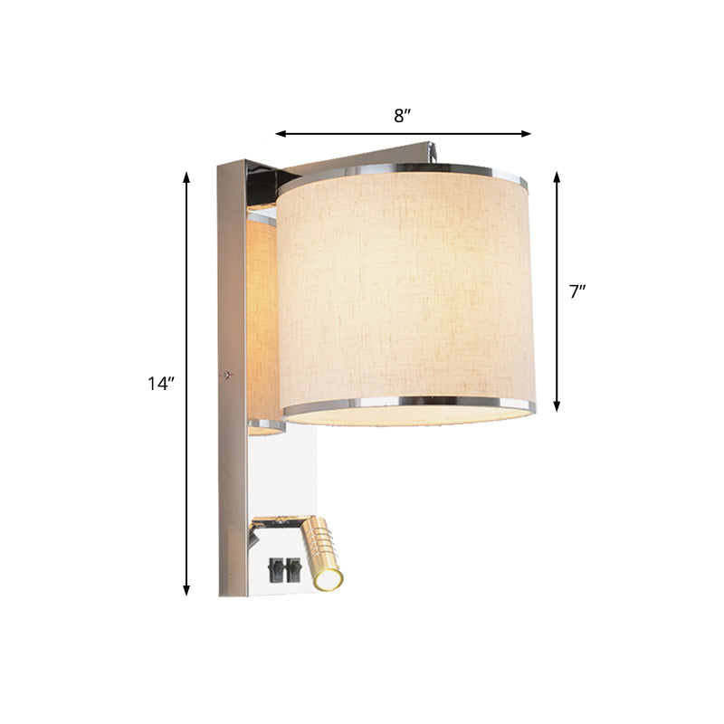 Modern Fabric Led Wall Sconce Light In Chrome For Living Room