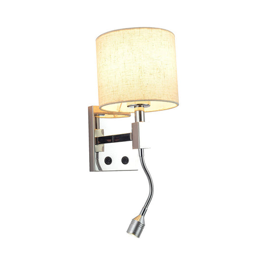 Modern Fabric Led Wall Sconce Light In Chrome For Living Room