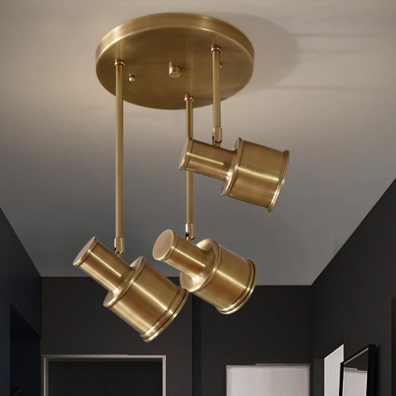 Rotatable Colonial Pendant Light Fixture - Gold Cylindrical Shape 3 Suspended Lights Hallway Cluster