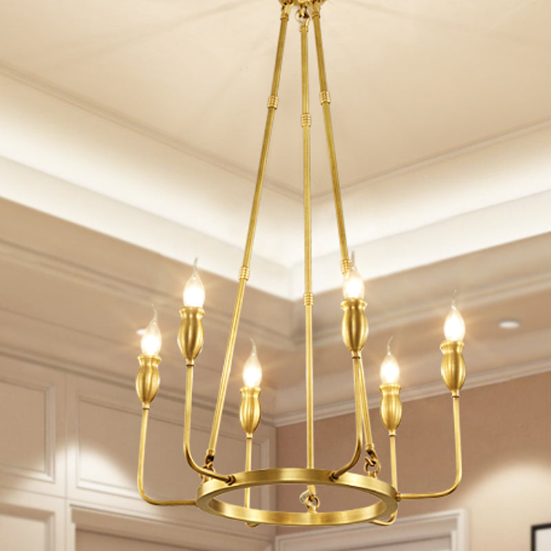 Colonial Gold Metal Chandelier Pendant Light - 6/8 Bulb Candle Ceiling Fixture For Dining Room 6 /