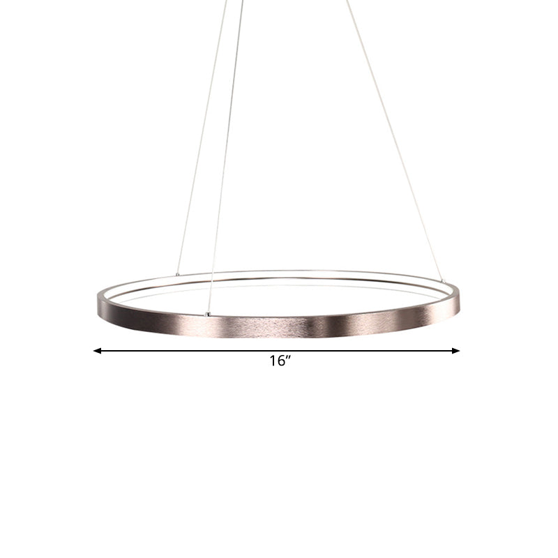 Circle Aluminum Chandelier Light - Polished Brown - LED Pendant Lighting in Warm/White/Natural Light - 16"/23.5" Wide