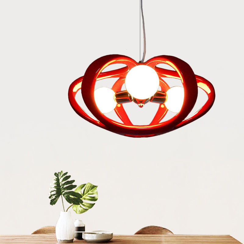 Red/White Melon Cage Chandelier: Resin Pendant Ceiling Light (3 Heads) Perfect Over Dining Table Red