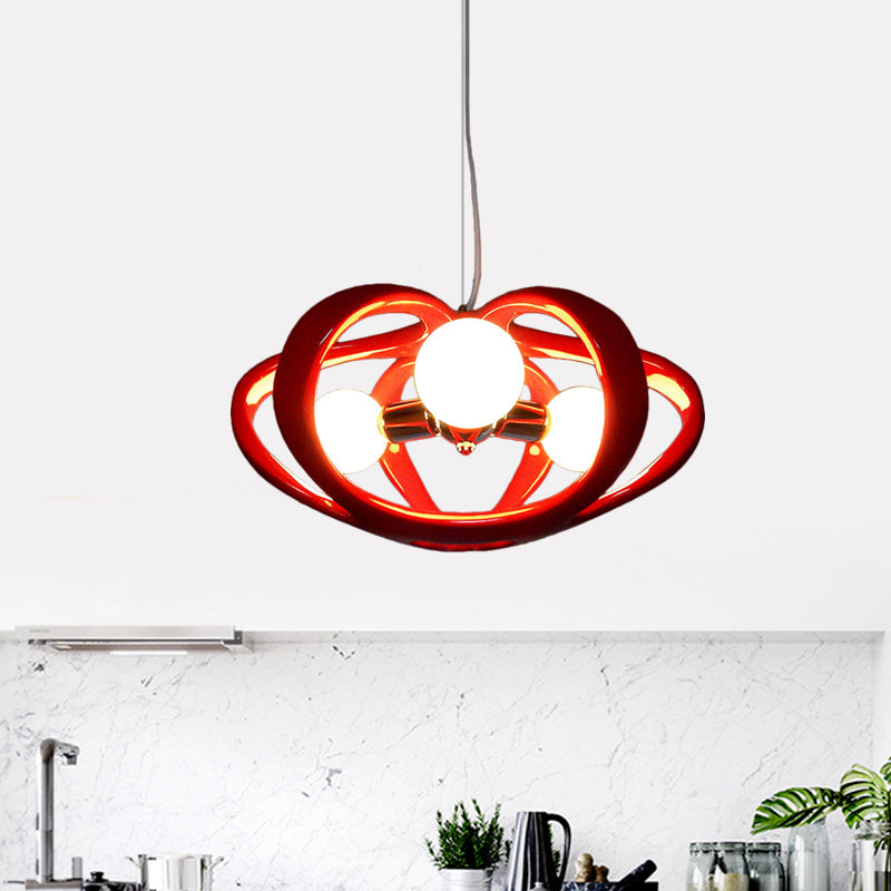 Red/White Resin Melon Cage Chandelier: Pendant Ceiling Light for Dining Table, Macaron Style (3 Heads)