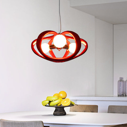 Red/White Resin Melon Cage Chandelier: Pendant Ceiling Light for Dining Table, Macaron Style (3 Heads)