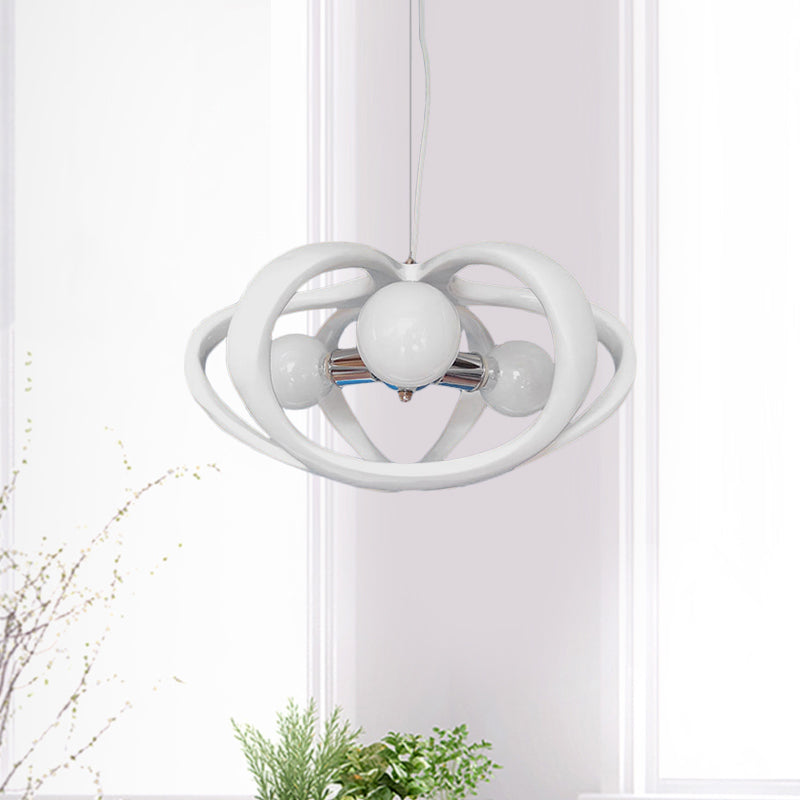 Red/White Melon Cage Chandelier: Resin Pendant Ceiling Light (3 Heads) Perfect Over Dining Table