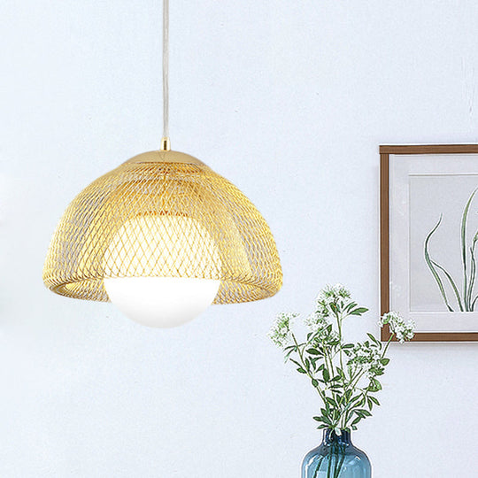 Vintage Opal Matte Glass Globe Pendant Light With Dual Mesh Screen And Gold Finish - 12/16 Wide 1
