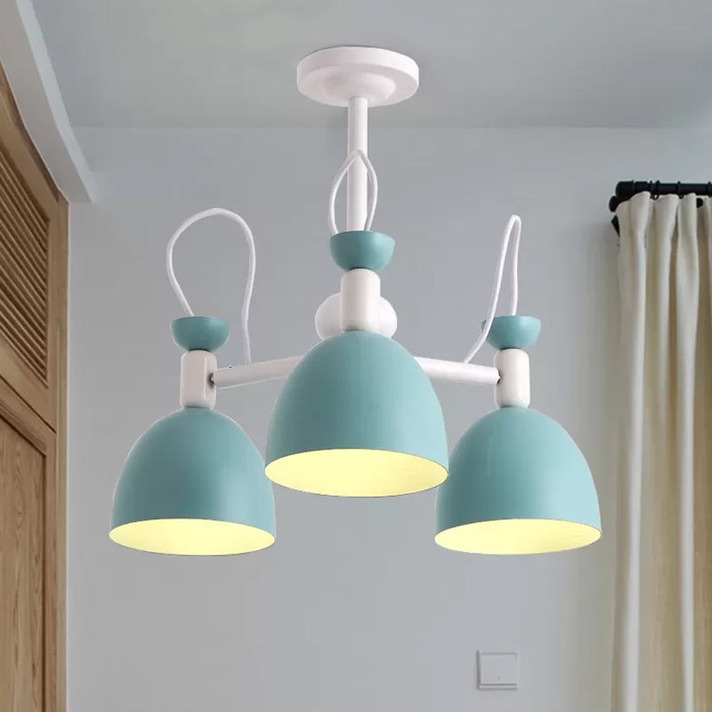 Inverted Iron Goblet Chandelier with Macaron Ceiling Suspension - Blue and White