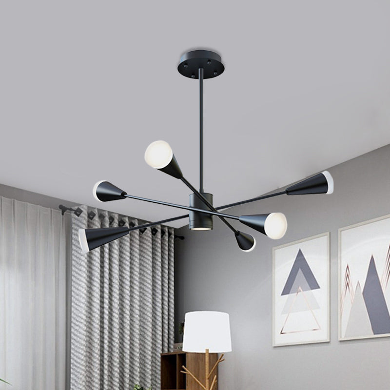 Contemporary LED Chandelier: 6-Light Black Hanging Lamp with Sputnik Acrylic Shade for Family Room