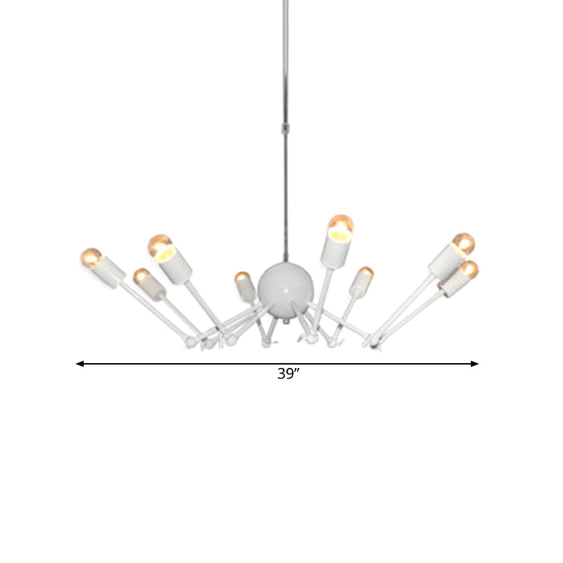 Modern White Spider Chandelier: Extendable, 8-Bulb Iron Pendant Light with Open Bulb Design