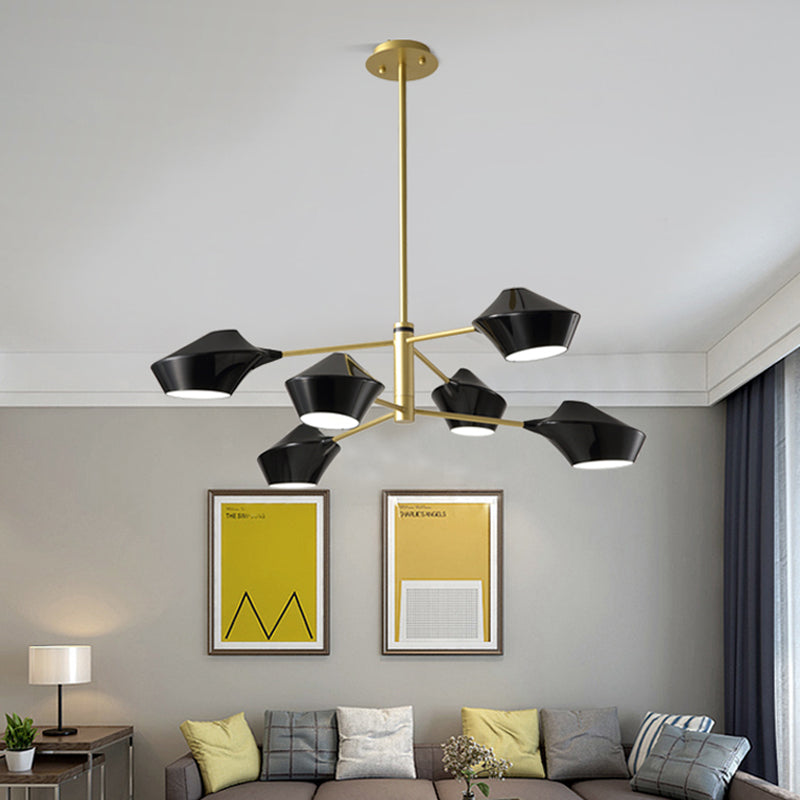 Modern Metal 2-Tier Chandelier with Swivel Shades in Black-Gold/White - 6 Bulb Ceiling Pendant for Living Room