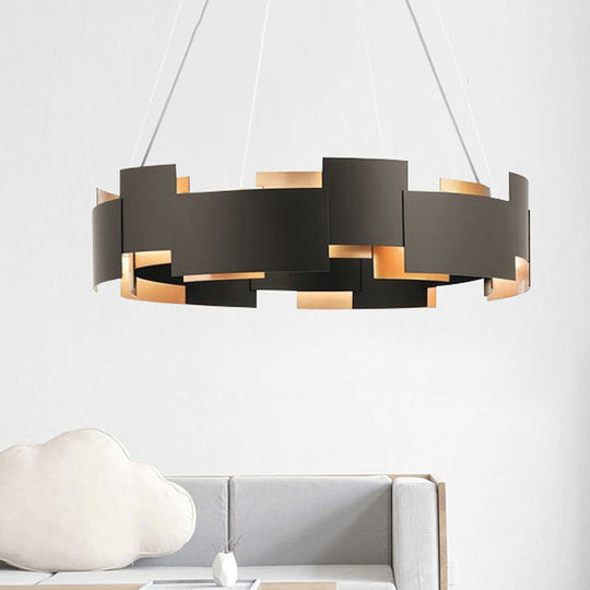 Modern Oval Iron Chandelier with 8 Bulb Suspension Light in Black and Gold