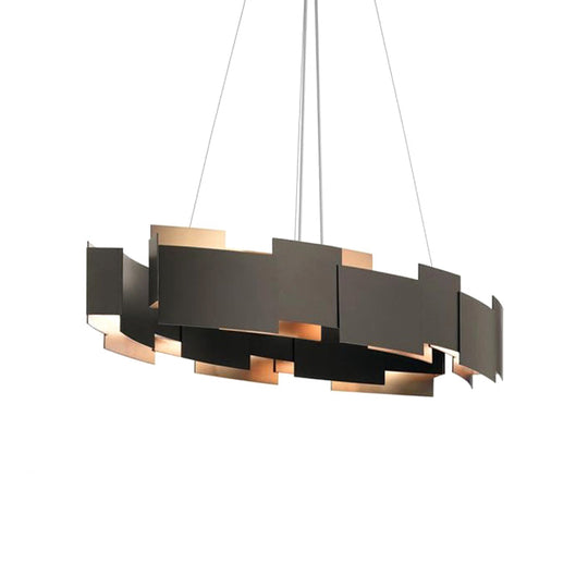 Modern Oval Piecing Parlor Suspension Light Chandelier With 8 Bulbs In Black And Gold