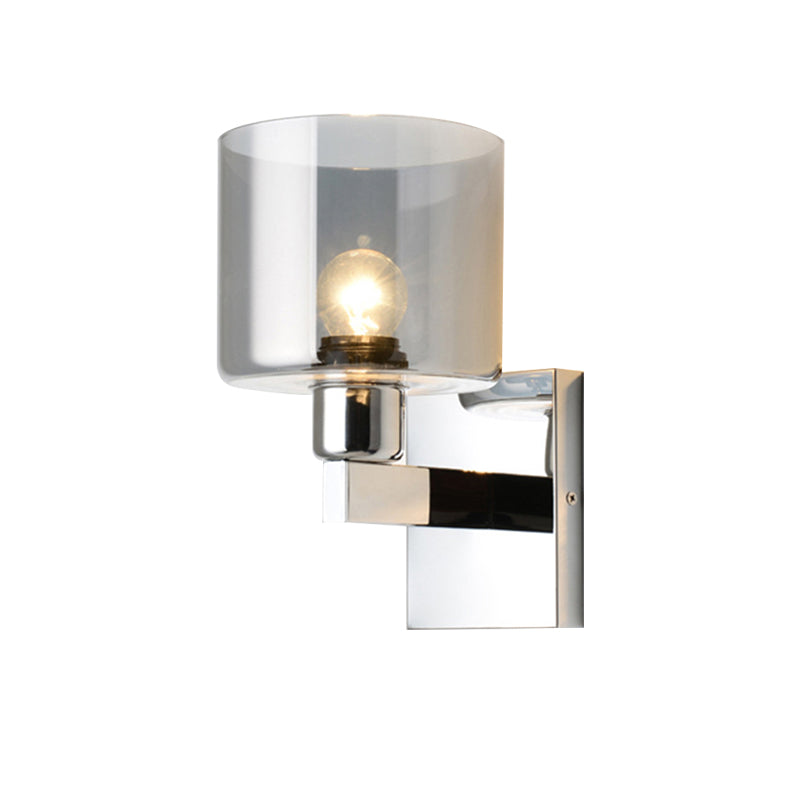 Modern Grey Glass Wall Sconce With Chrome Finish And Optional Switch