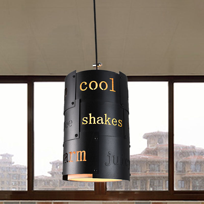 Mini Spliced Column Beer Bar Hanging Lamp - Artistic Metallic Single Black Ceiling Pendant With