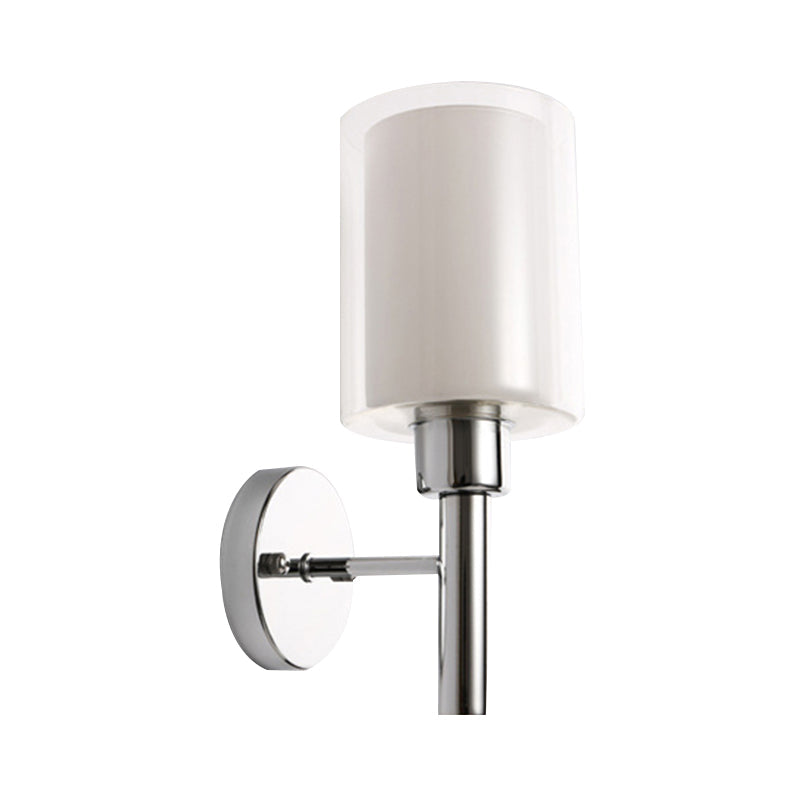 Modern Chrome Cylinder Wall Light With Clear Glass And Inner White Shade
