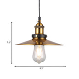 Retro Antique Gold Pendant Light Fixture - 1-Light Iron Lid Hammered Cone Design Ideal For Dining