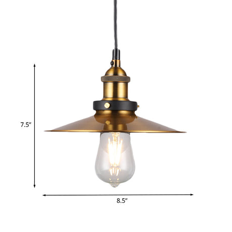 Retro Antique Gold Pendant Light Fixture - 1-Light Iron Lid Hammered Cone Design Ideal For Dining