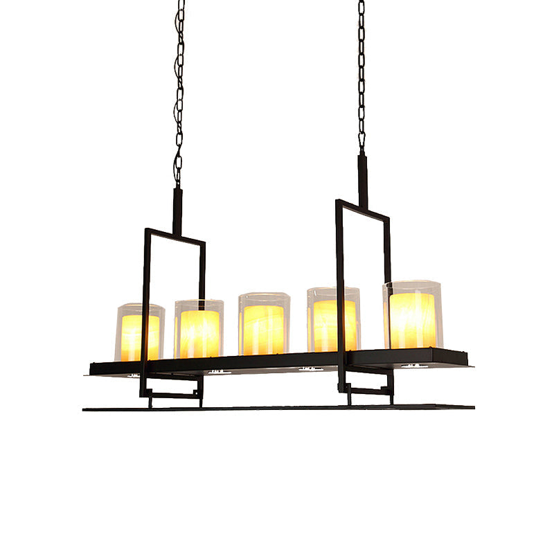 Traditional Black Marble Pendant Light With Metal Wine Glass Rack - 3/5 Heads Cylinder Island