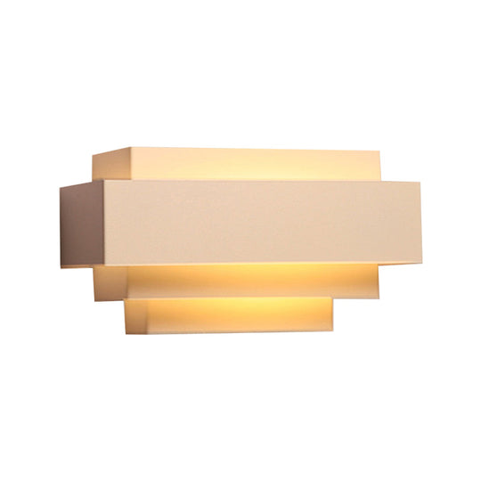 Modern Rectangle Wall Lamp With Tiered Metal Design - White 1 Head Sconce Light For Bedroom