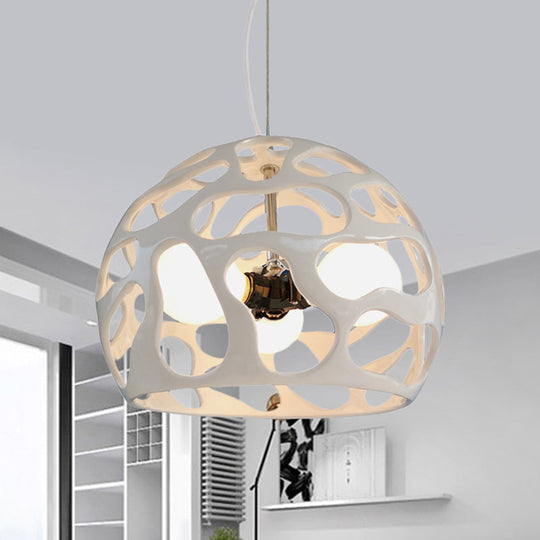 Modern Resin Cutout Dome Pendant Light - White/Red Chandelier For Kitchen Dining Area White