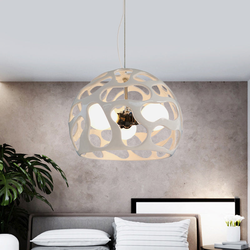 Modern Resin Cutout Dome Pendant Light - White/Red Chandelier For Kitchen Dining Area