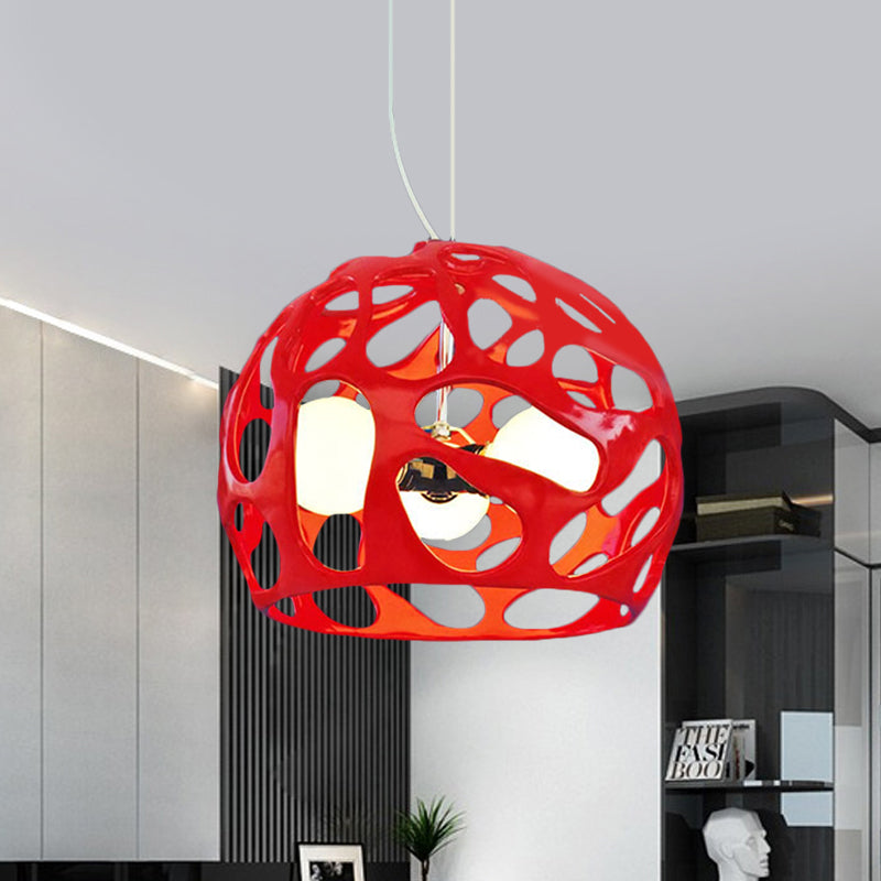 Modern Resin Cutout Dome Pendant Light - White/Red Chandelier For Kitchen Dining Area