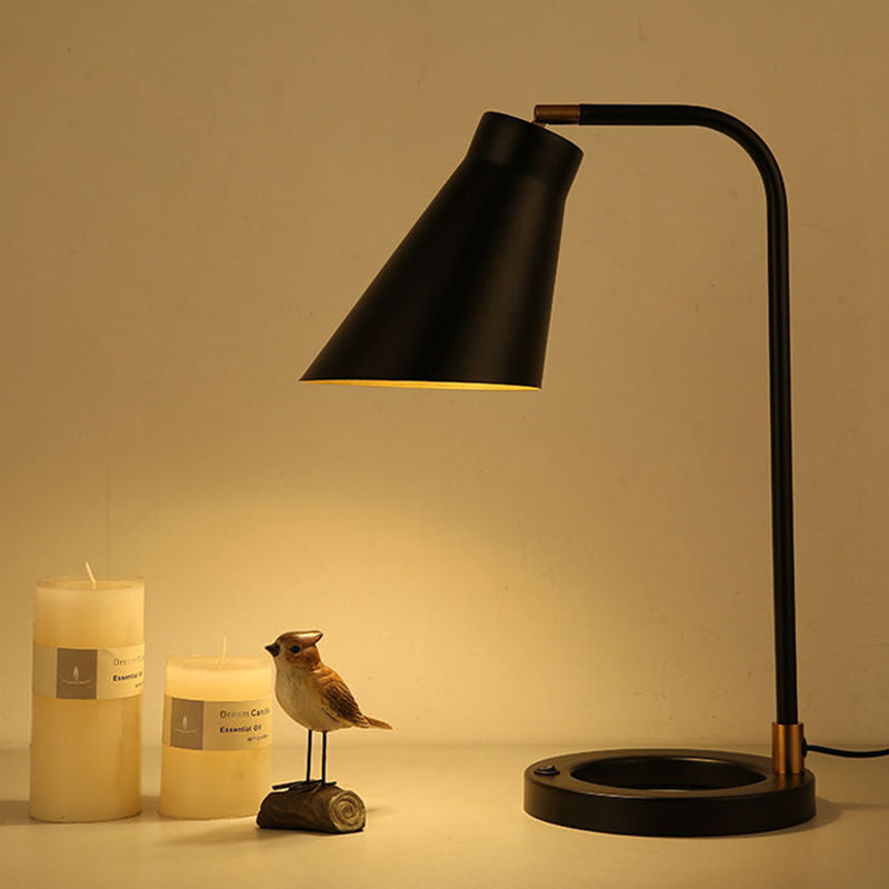 Noemi - Black Minimalist Metal Table Light with Angled Shade and Squared Stand