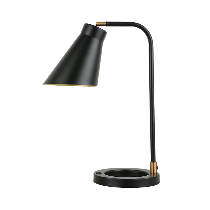 Noemi - Black Minimalist Metal Table Light with Angled Shade and Squared Stand