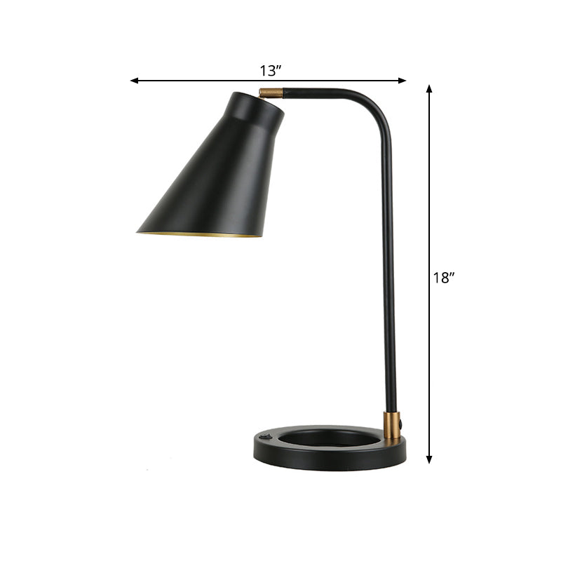 Minimalist Black Night Lamp: Angled Shade Table Light With Metal Stand And Ring Base