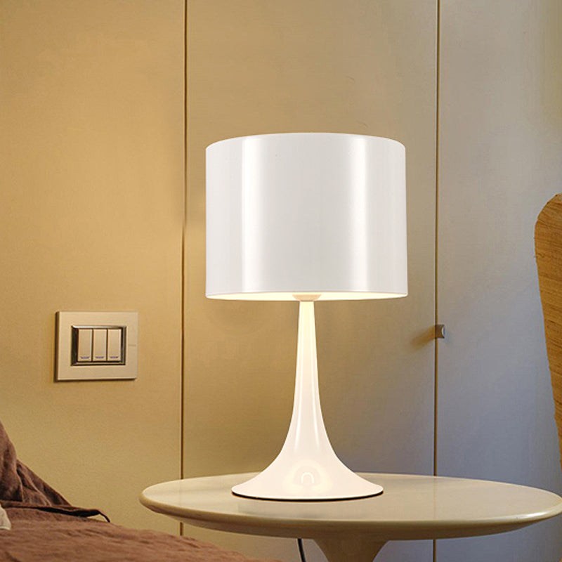Sleek Minimalist Desk Lamp - Single Black/White Aluminum Candlestick Reading Light With Drum Shade