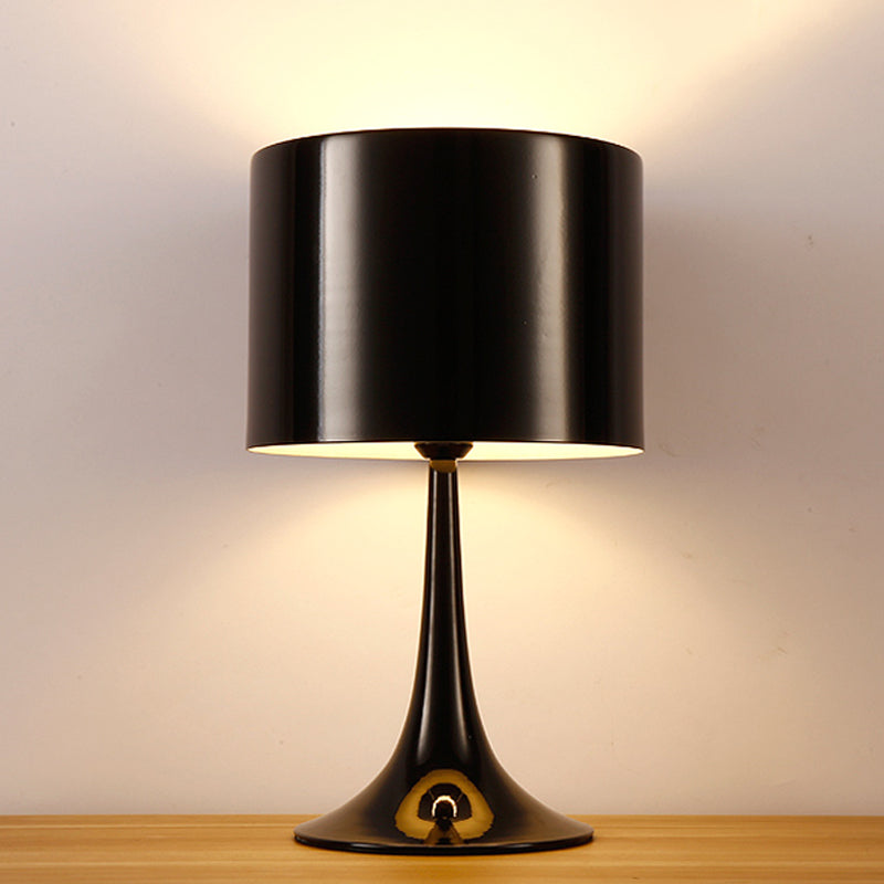 Sleek Minimalist Desk Lamp - Single Black/White Aluminum Candlestick Reading Light With Drum Shade