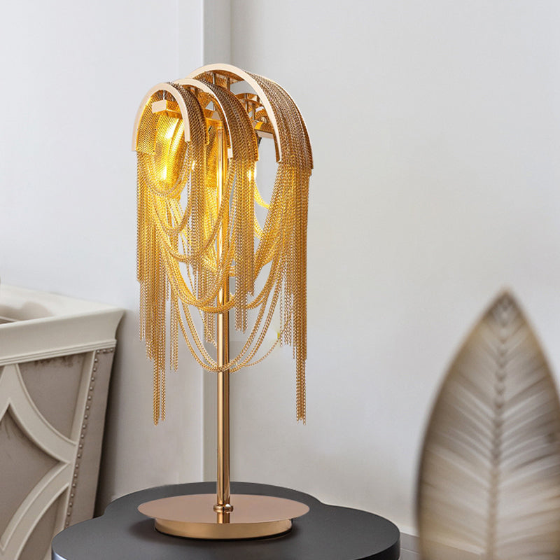 Golden Mid Century Tassel Chain Night Lamp With Aluminum Finish - Bedside Table Lighting Gold