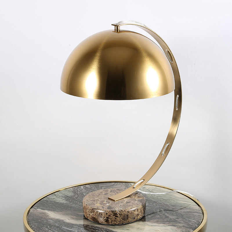 Vintage Gold Arched Table Lamp With Dome Shade And Marble Base