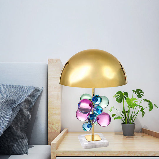Mid Century Crystal Bubble Table Lamp With Colored Dome Shade - 1-Light Nightstand Light
