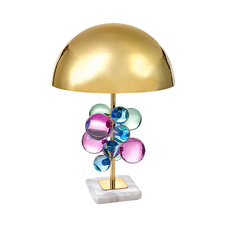 Mid Century Crystal Bubble Table Lamp With Colored Dome Shade - 1-Light Nightstand Light