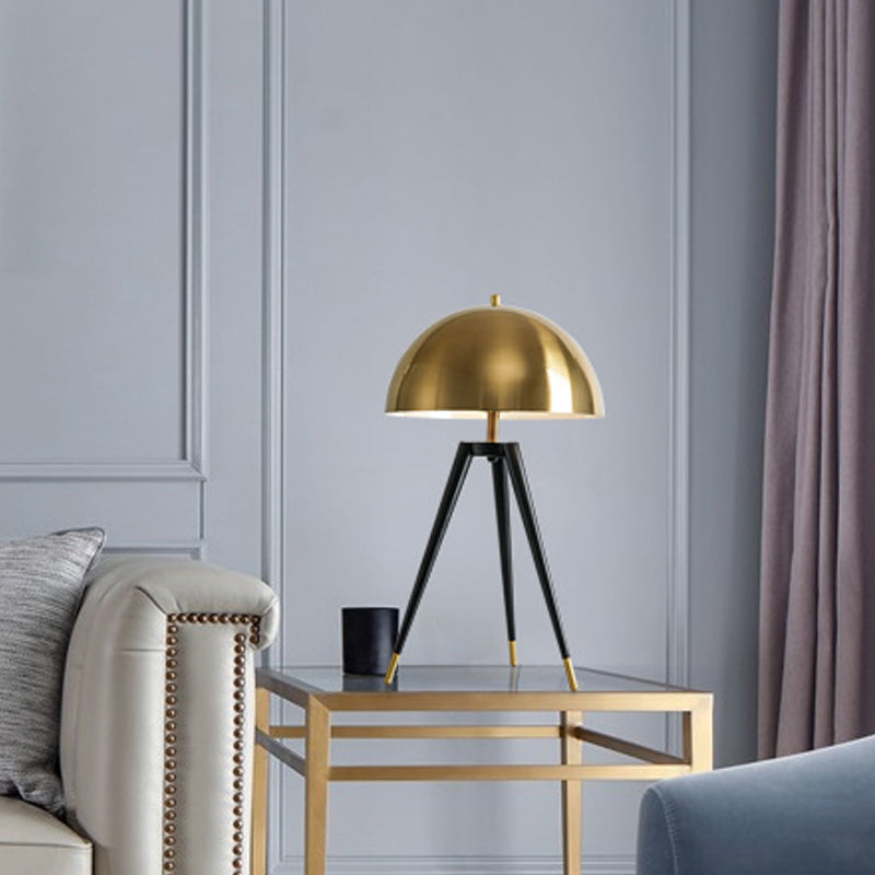 Modern Tri-Leg Nightstand Light Metallic Table Lamp With Gold Dome Shade