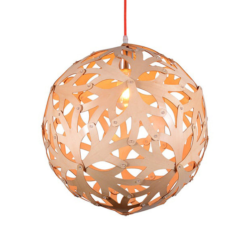 Bamboo Braided Globe Pendant Light - Modern 1-Head Lounge Ceiling Lamp In Wood